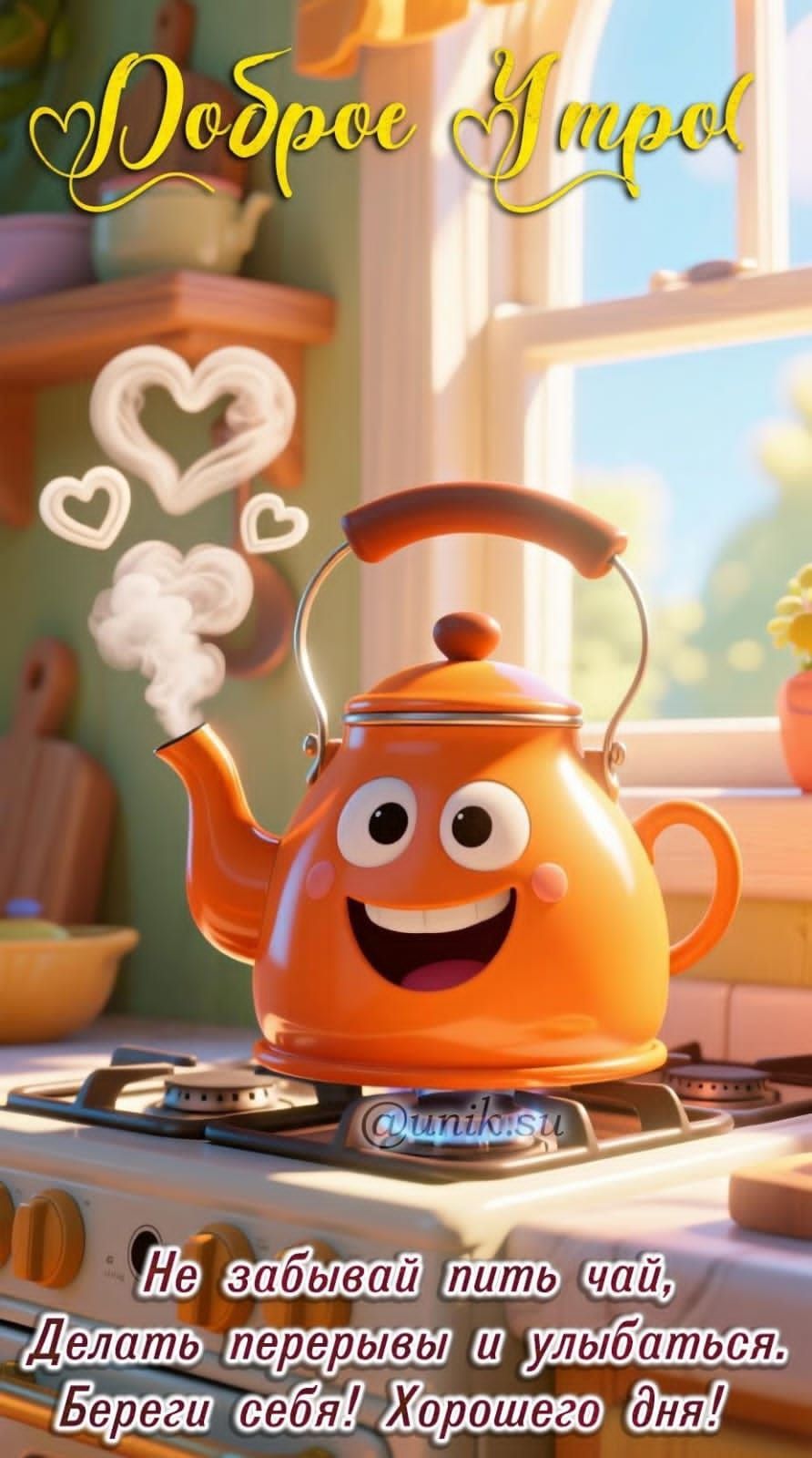 Доброе утро. Не забывай пить чай, Делать перерывы и улыбаться. Береги себя! Хорошего дня!