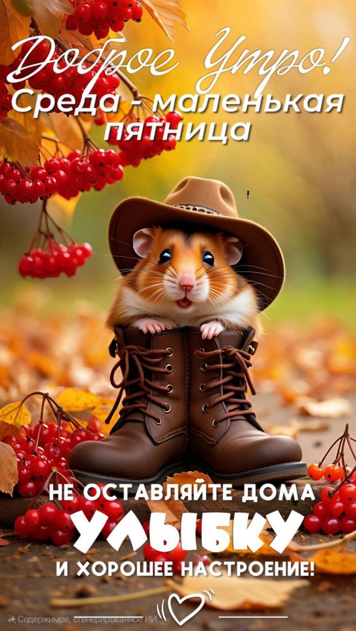 Доброе утро! Среда - маленькая пятница. Не оставляйте дома улыбку и хорошее настроение!