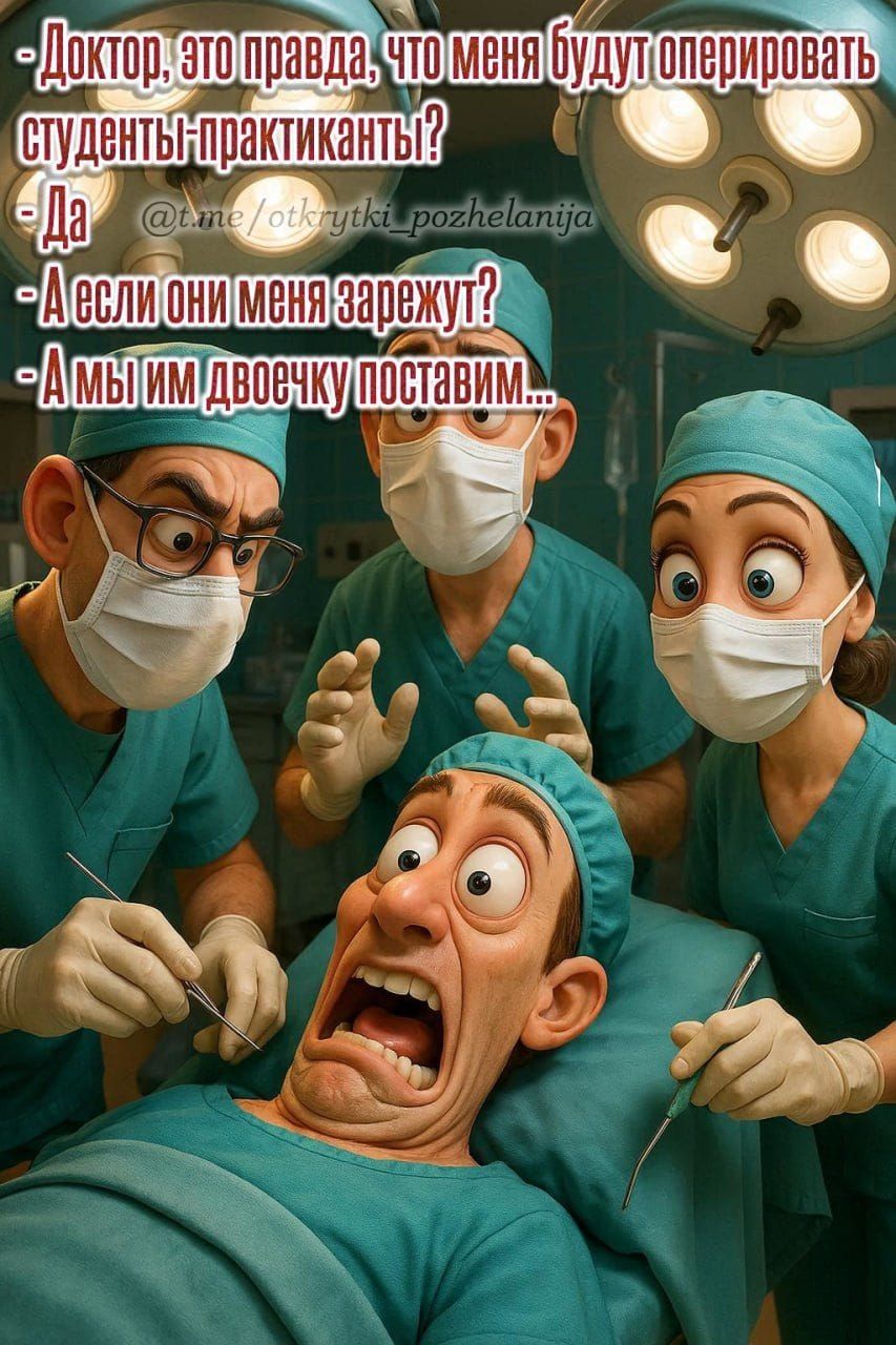 -Доктор, это правда, что меня будут оперировать студенты-практиканты?
- Да
- А если они меня задержат?
- А мы им двоечку поставим...