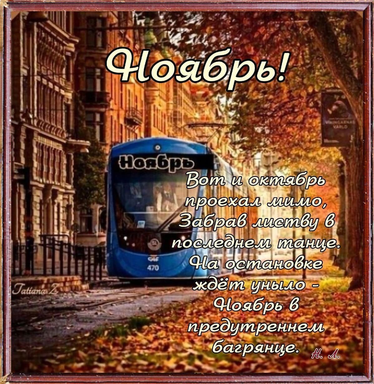 Ноябрь! Вот и октябрь проехал мимо, забрал листья в последнем танце. На остановке ждёт уныло — Ноябрь в предутреннем багрянце.