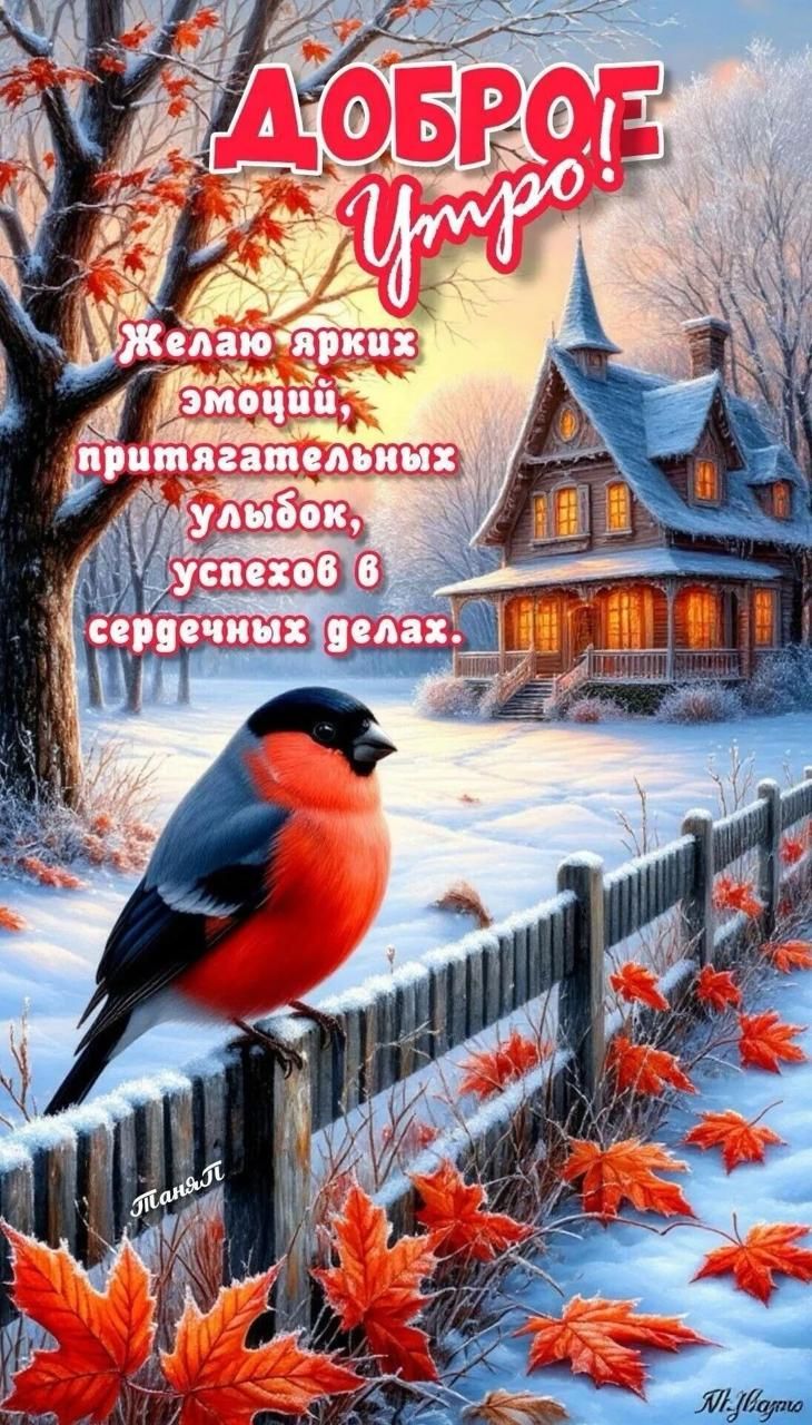 Доброго утра! Желаю ярких эмоций, притягательных улыбок, успехов в сердечных делах.