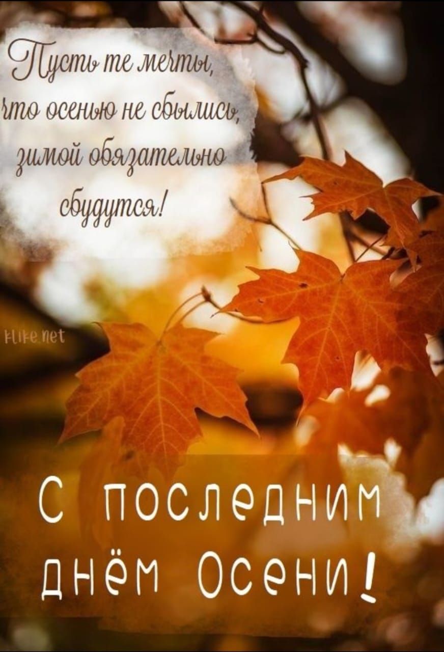 Пусть те мечты, что осенью не сбыллись, зимой обязательно сбудутся! С ПОСЛЕДНИМ ДНЁМ ОСЕНИ!
