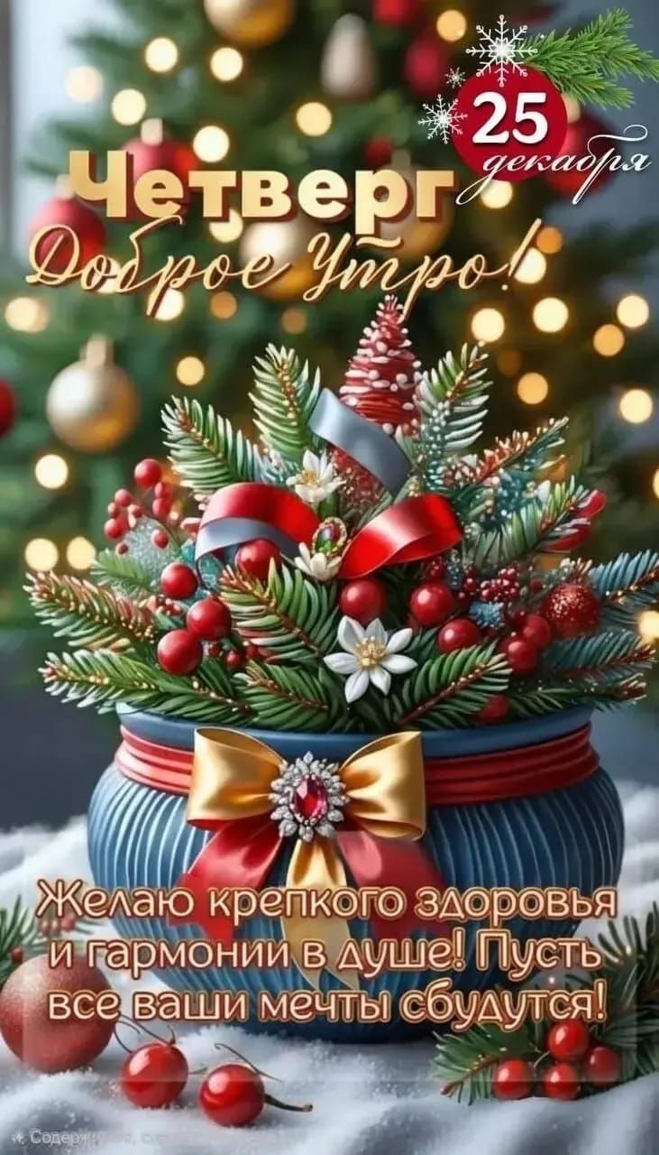 Четверг. Доброе утро! 25 декабря. Желаю крепкого здоровья и гармонии в душе! Пусть все ваши мечты сбудутся!