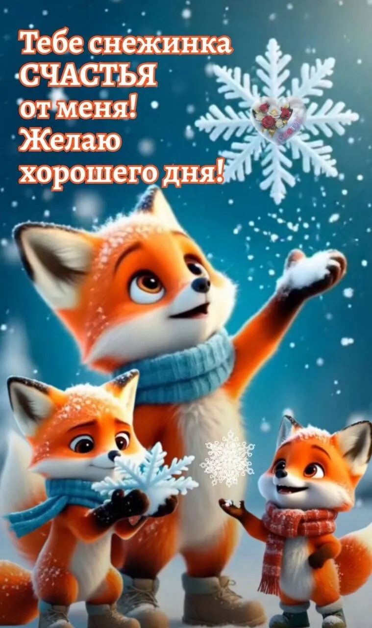 Тебе снежинка счастья от меня! Желаю хорошего дня!