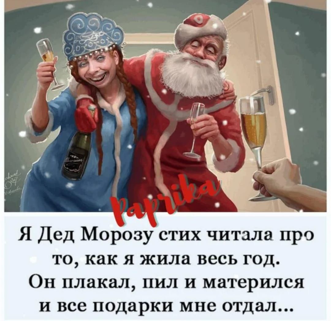 Я Дед Мороз читал стихи про то, как я жила весь год. Он плакал, пил и матерился и все подарки мне отдал...