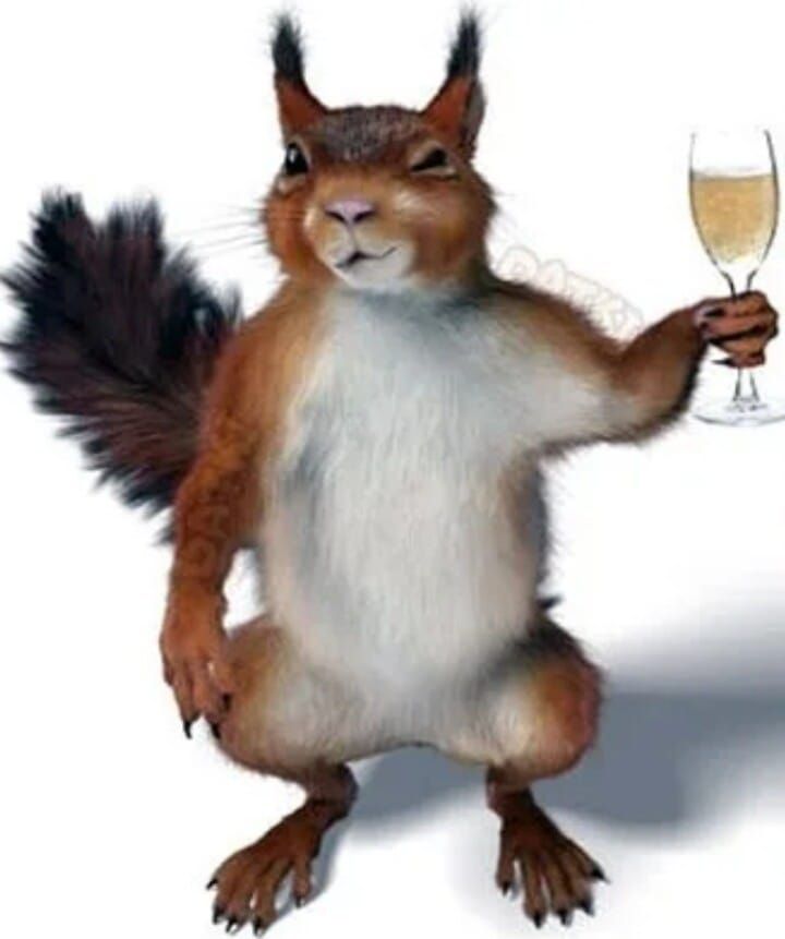 Карикатурный бурундук держит бокал шампанского