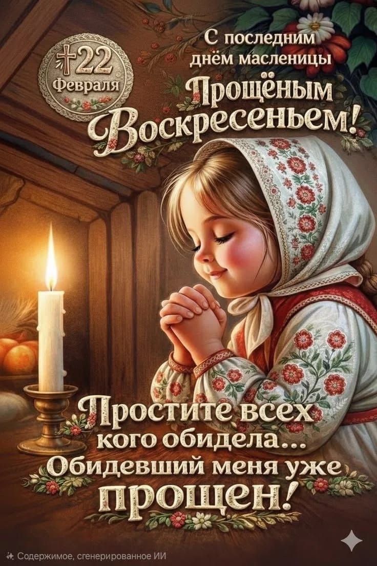 С последним днём масленицы Прощённым Воскресеньем! Простите всех кого обидела... Обидевший меня уже прощён! 22 Февраля