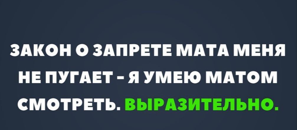 ЗАКОН О ЗАПРЕТЕ МАТА МЕНЯ НЕ ПУГАЕТ Я УМЕЮ МАТОМ СМОТРЕТЬ ВЫРАЗИТЕЛЬНО