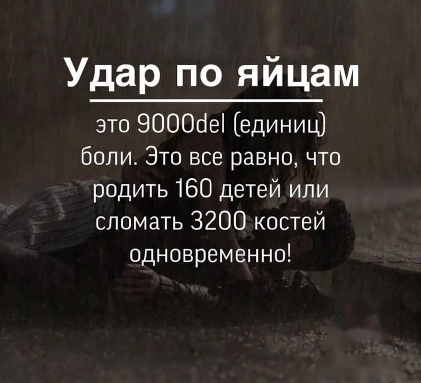 Удар по яйцам это 9000691 единиц боли Это все равно что родить 160 детей или сломать 3200 костей одновременно