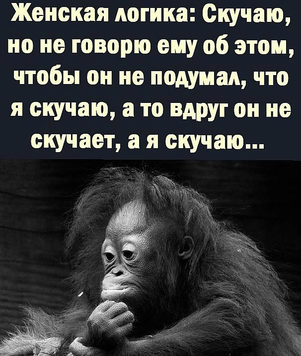 Женская логика Скучаю но не говорю ему об этом чтобы он не подумал что я скучаю а то ВАРУГ он не скучает а я скучаю