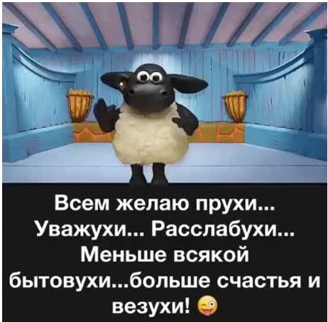 Всем желаю прухи Уважухи Расслабухи Меньше всякой бытовухибопьше счастья и везухи