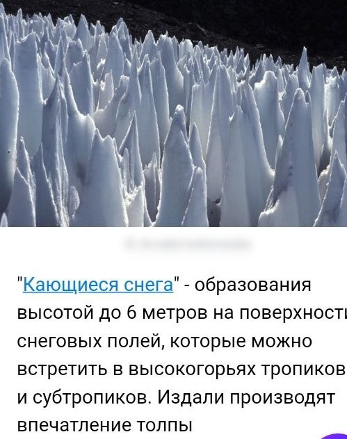 щиеся снега образования высотой до 6 метров на поверхност снеговых полей которые можно встретить в высокогорьях тропиков и субтропиков Издали производят впечатление толпы