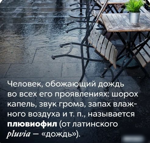 во всех его пр Ъпениях шорох капель звук грома запах влаж ного воздуха и т п называется ппювиофип от латинского рішіа дождь
