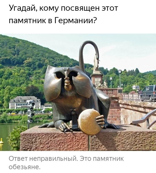 Угадай кому посвящен этот памятник в Германии Ответ неправильный Это памятник обезьяне