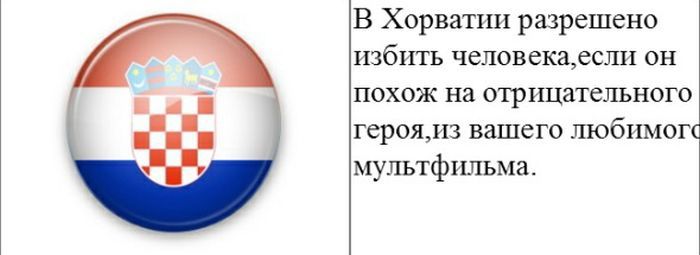 В хорватии разрешено избить человека,если он похож на отрицательного. Героя,из вашего любимог мультфильма.