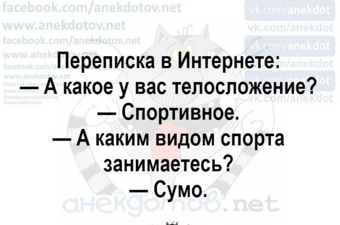 Переписка в Интернете А какое у вас телосложение Спортивное А каким видом спорта занимаетесь Сумо