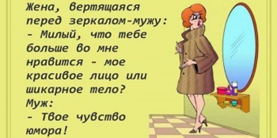 жена Вертящаися перед зеркалок мужу Милый что тебе больше 60 мне мрпВится кое крпсиаое лицо или шикарное тело Муж тосе чувство юмора