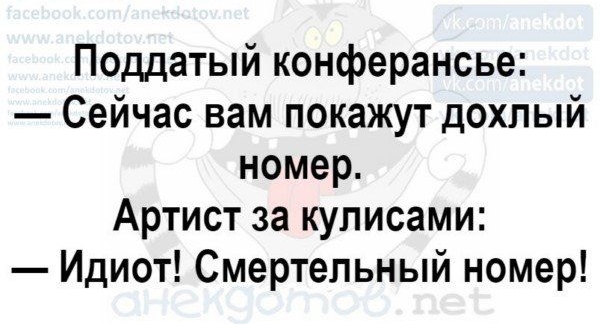 Поддатый конферансье Сейчас вам покажут дохлый номер Артист за кулисами Идиот Смертельный номер шафтов пес