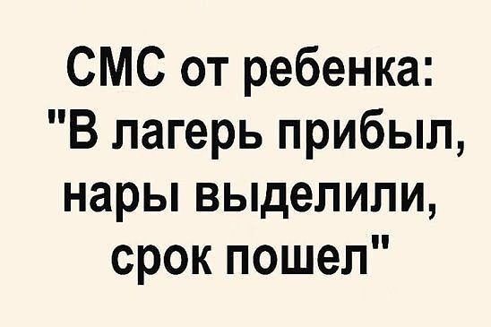 СМС от ребенка В лагерь прибыл нары выделили срок пошел