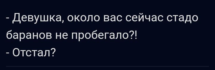 Девушка около вас сейчас стадо баранов не пробегало Отстап