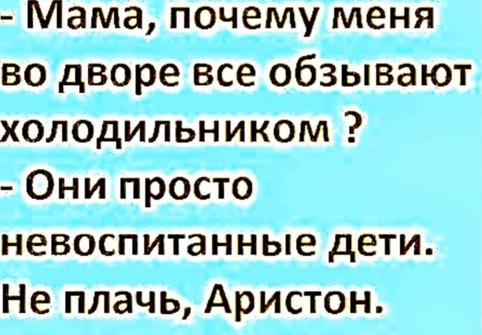 Мама почему меня во дворе все обзывают холодильником Они просто невоспитанные дети Не плачь Аристон