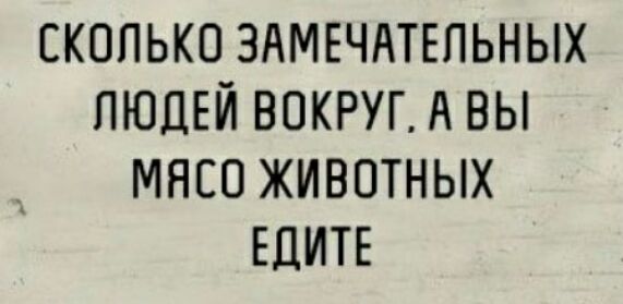 СКОЛЬКО ЗАМЕЧАТЕЛЬНЫХ ЛЮДЕЙ ВОКРУГ А ВЫ МЯСО ЖИВОТНЫХ ЕДИТЕ