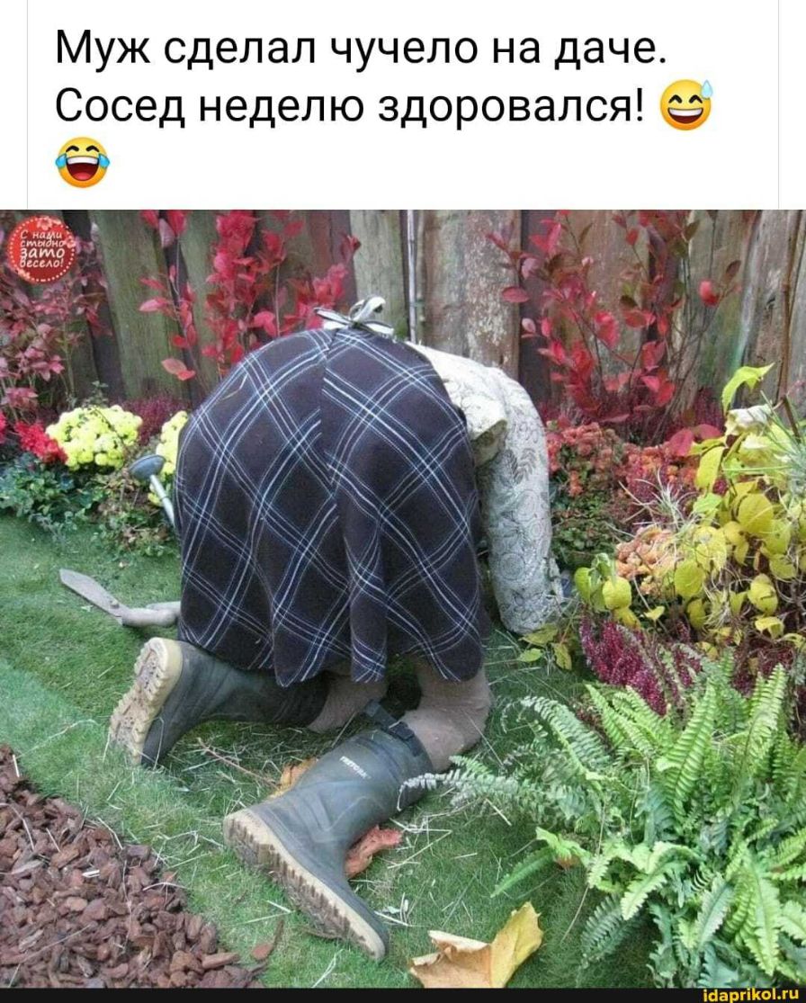 Муж сделал чучело на даче Сосед неделю здоровался