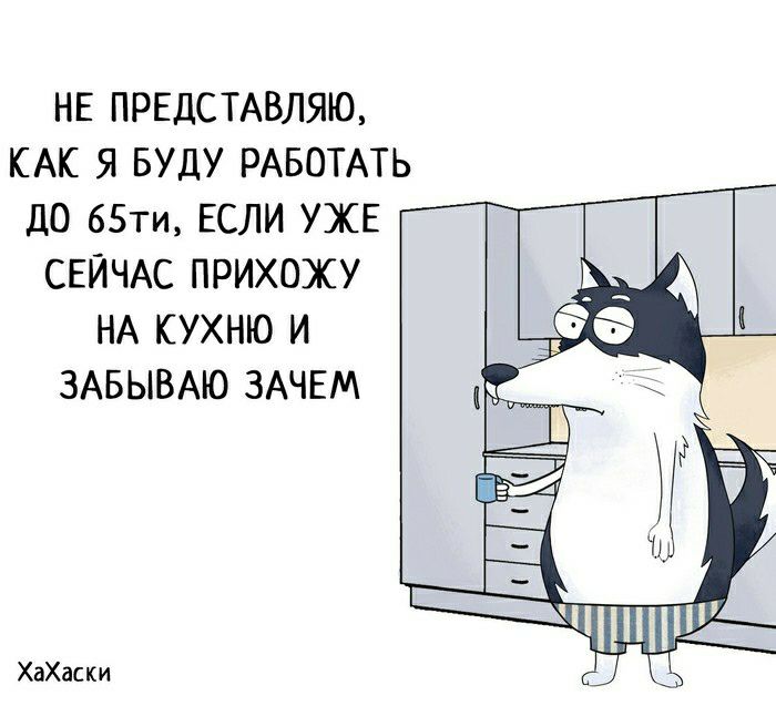 НЕ ПРЕДСТАВЛЯЮ КАК Я БУДУ РАБОТАТЬ дО 65ти ЕСЛИ УЖЕ СЕЙЧАС ПРИХОЖУ НА КУХНЮ И ЗАБЫВАЮ ЗАЧЕМ ХаХаски