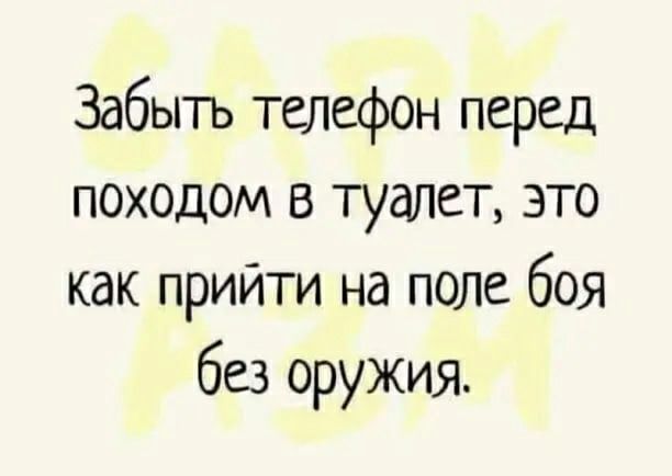 Забыть телефон перед походом в туалет это как прийти на поле боя без оружия