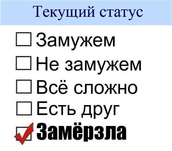 Текущий статус Ш Замужем Не замужем Всё сложно В Есть друг пвамёпзпа
