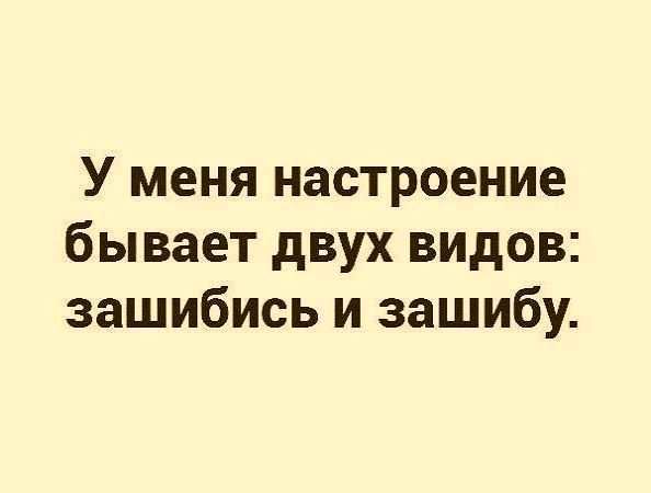 У меня настроение бывает двух видов зашибись и зашибу