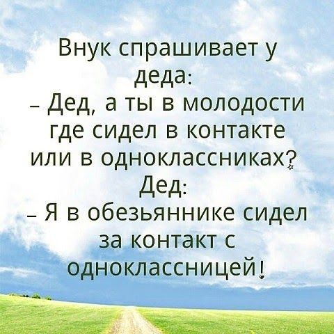 Внук спрашивает у деда _ Дед а ты в молодости где сидел в контакте или в одноклассниках Дед _ Я в обезьяннике сидел