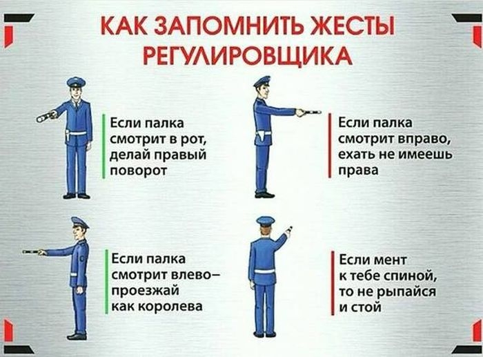 _ КАК ЗАПОМНИТЬ ЖЕСТЫ _ РЕГУАИРОВЩИКА 6 3 Если папка Если папка смотрит в рот смотрит вправо делай правый ехать не имеешь поворот права Если папка Если мент смотрит впево к тебе спиной проезжай то не рыпайся как королева и стой