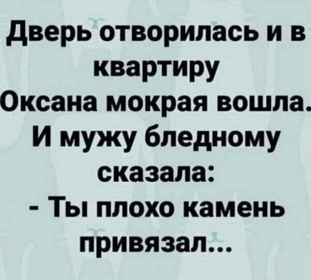 дверь отворилась и в квартиру Оксана мокрая вошла И мужу бледному сказала Ты плохо камень привязал