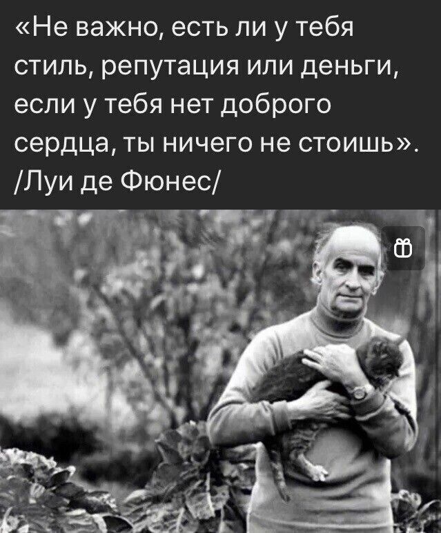 Не важно есть ли у тебя стиль репутация или деньги если у тебя нет доброго сердца ты ничего не стоишь Луи де Фюнес