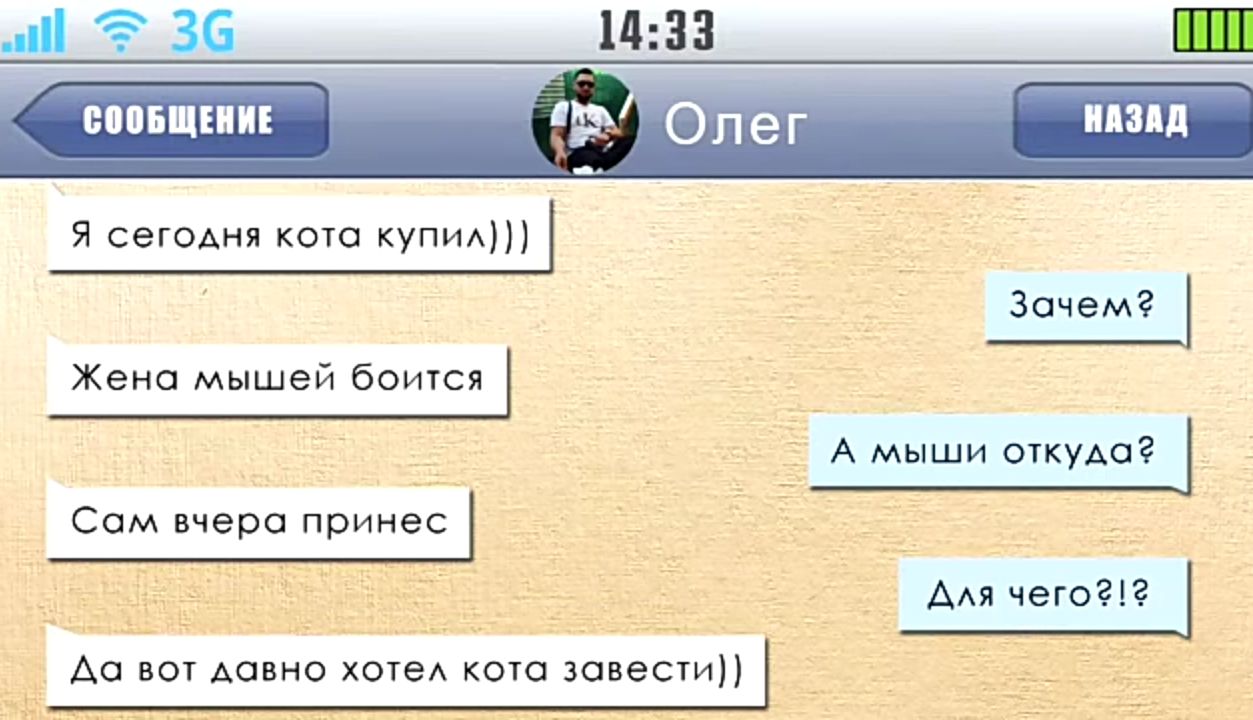 Я сегодня кото купи Жено мышей боится Сом вчера принес Ао вот довно хотеА кото завести Зачем А мыши откуда А чегогг