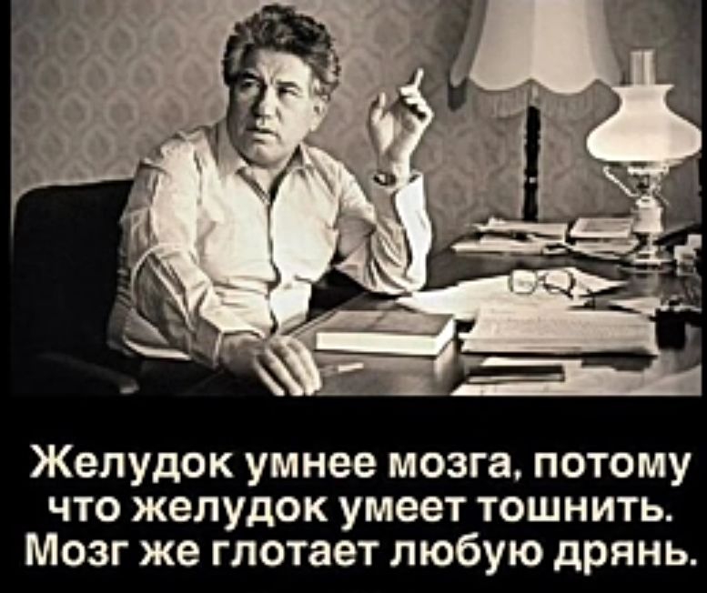 Желудок умнее мозга потому что желудок умеет тошнить Мозг же глотает любую дрянь