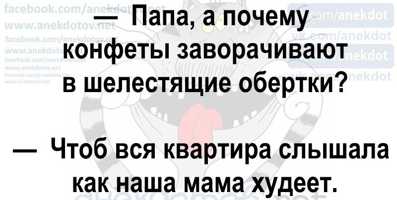 Папа а почему конфеты заворачивают в шепестящие обертки Чтоб вся квартира слышала как наша мама худеет