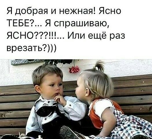 Я добрая и нежная Ясно ТЕБЕ Я спрашиваю ЯСНО Или ещё раз врезать