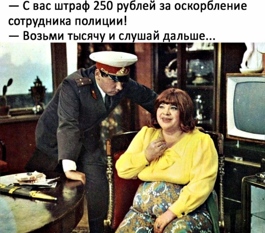 С вас штраф 250 рублей за оскорбление сотрудника полиции Возьми тысячу и слушай дальше