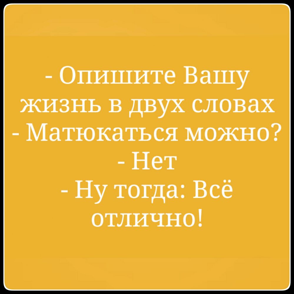 Опишите Вашу жизнь В двух словах Матюкаться можно Нет Ну тогда Всё отлично