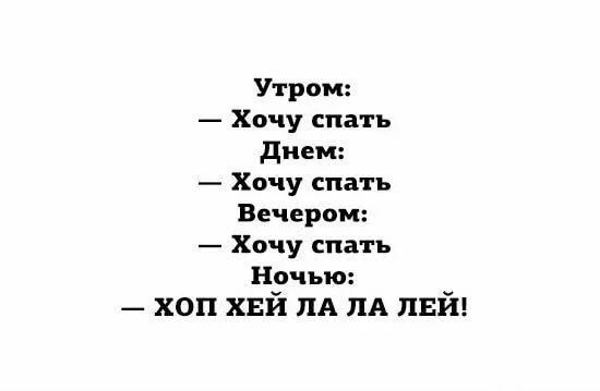 Утром Хочу спать днем Хочу спать Вечером Хочу спать Ночью хоп хвй пн ЛА пнй