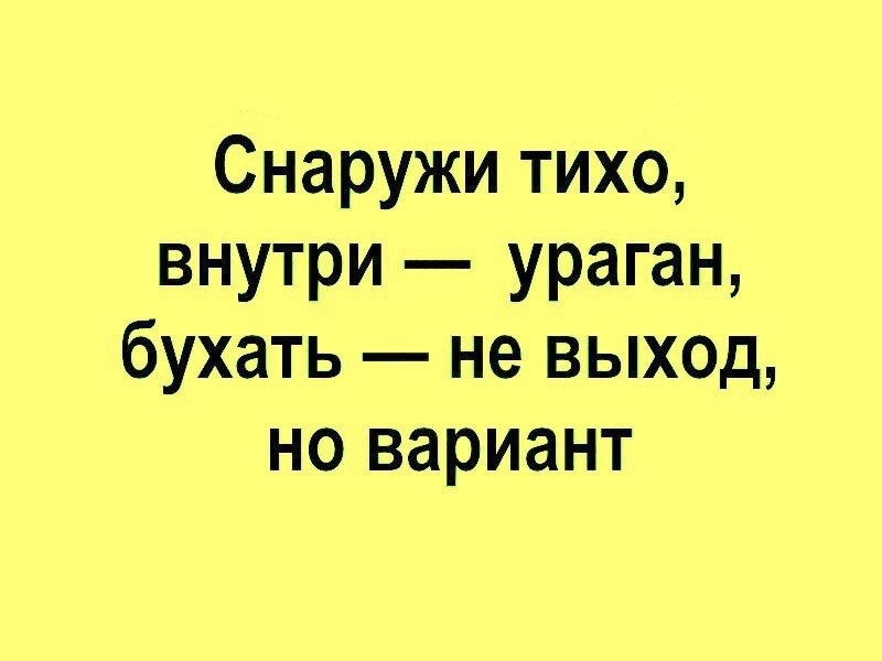 Снаружи тихо внутри ураган бухать не выход но вариант