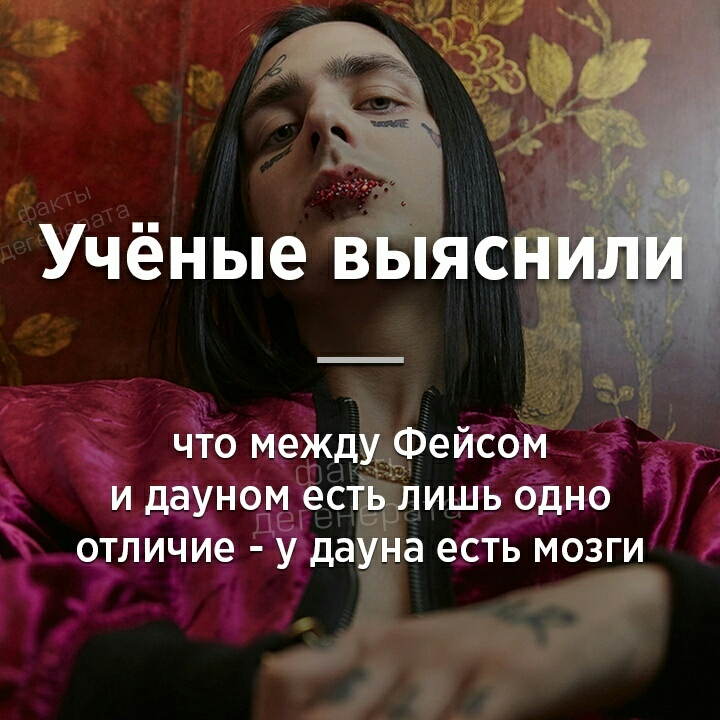 Учёные выяснил что между Фейсом и дауном есть лишь одно отличие у дауна есть мозги