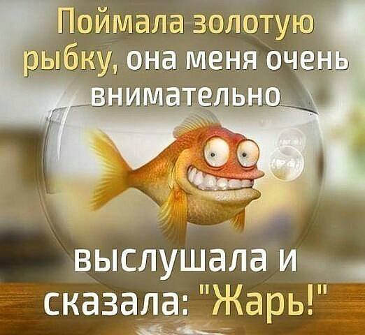 Поймала золотую ыбну она меня о выслушала и сказала Жарь