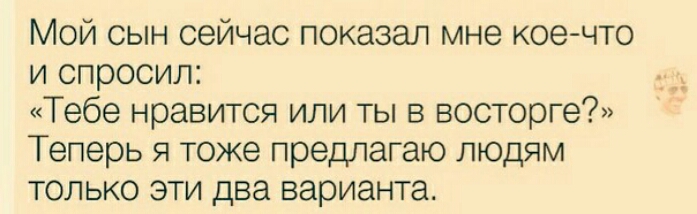 Мой сын сейчас показал мне кое что и спросил Тебе нравится или ты в восторге Теперь я тоже предлагаю людям только эти два варианта