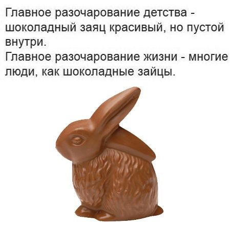 Главное разочарование детства шоколадный заяц красивый но пустой внутри Главное разочарование жизни многие люди как шоколадные зайцы