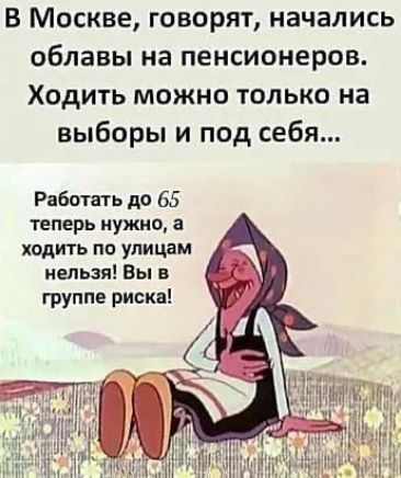 В Москве говорят начались облавы на пенсионеров Ходить можно только на выборы и под себя Работать до 65 теперь нужно а ходить по улицам нельзя Вы в группе риска