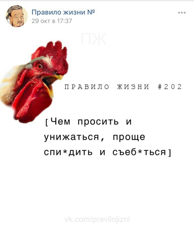 Правило жизни 29 окт 817137 ПРАВИЛО ЖИЗНИ 202 Чем просить и унижаться проще спидить и съебться1
