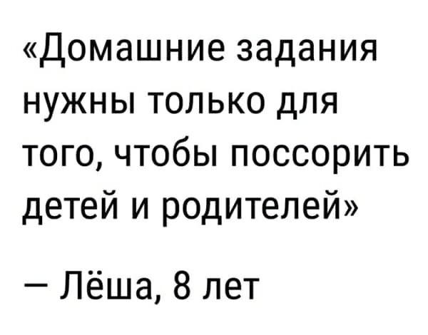 Домашние задания нужны только для того чтобы поссорить детей и родителей Лёша 8 лет